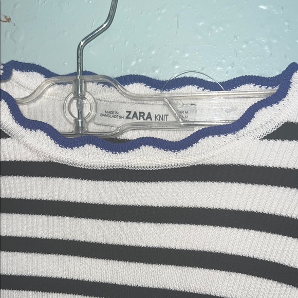 Zara Black, White, and Blue Striped Knit Top - Picture 2 of 5